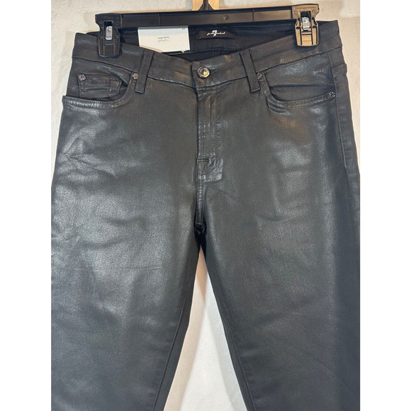 NEW 7 For All Mankind 29 Gwenevere Ankle Super Skinny Coated jeans Black A16 - Picture 4 of 6